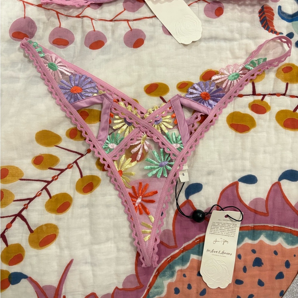 For Love and Lemons Gia Purple Floral Embroidered Bra Set - Picture 8 of 13
